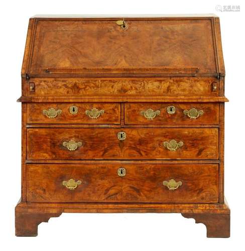 A GOOD WILLIAM AND MARY HERRING-BANDED FIGURED WALNUT BUREAU