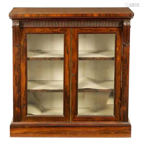 A WILLIAM IV FIGURED ROSEWOOD SIDE CABINET IN THE MANNER OF ...