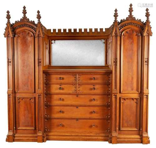 AN IMPRESSIVE AESTHETIC PERIOD GOTHIC REVIVAL OAK WARDROBE I...