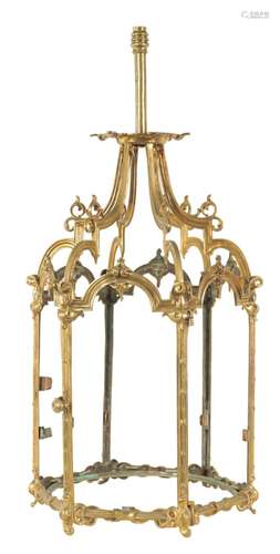 A REGENCY CAST BRASS HANGING HALL LANTERN