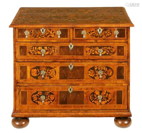 A WILLIAM AND MARY MARQUETRY INLAID AND OYSTER VENEERED CHES...