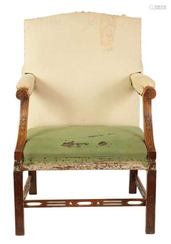 AN EARLY GEORGE III CHIPPENDALE DESIGN MAHOGANY UPHOLSTERED ...