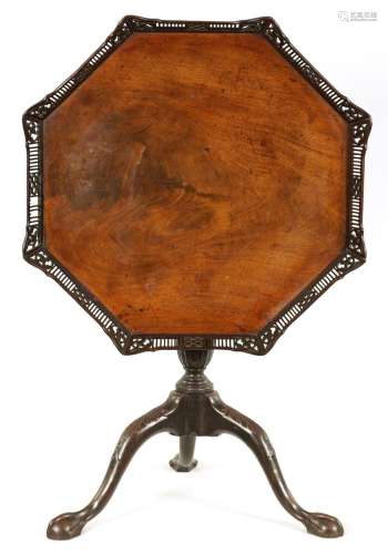 A GEORGE III MAHOGANY CHIPPENDALE DESIGN OCTAGONAL SHAPED TI...
