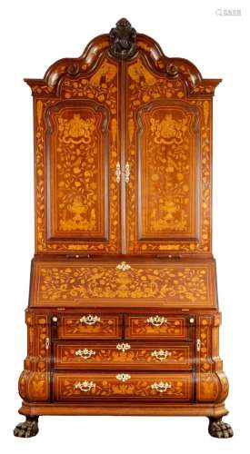 A LARGE 18TH CENTURY DUTCH MARQUETRY AND ORMOLU MOUNTED MAHO...