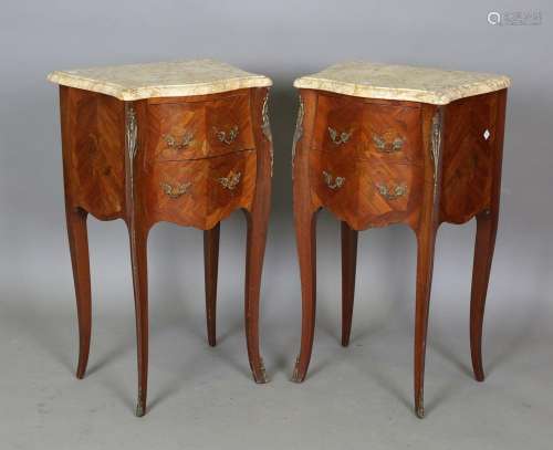 A pair of late 20th century French kingwood and floral marqu...