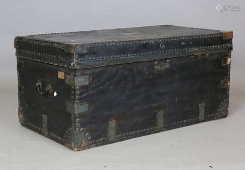 A George III studded black leather-covered camphor trunk