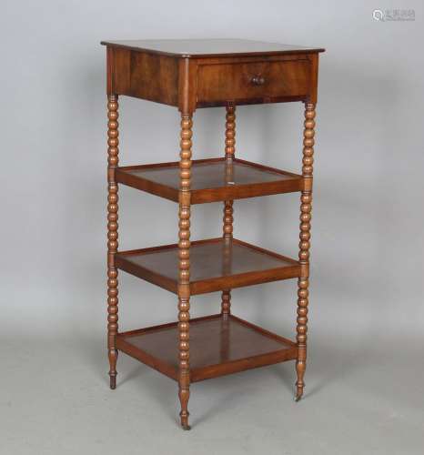 A 19th century French mahogany four-tier whatnot with single...