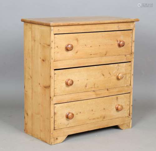 A Victorian style pine chest of three drawers