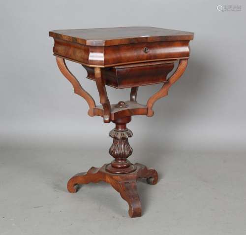 A Victorian figured mahogany work table