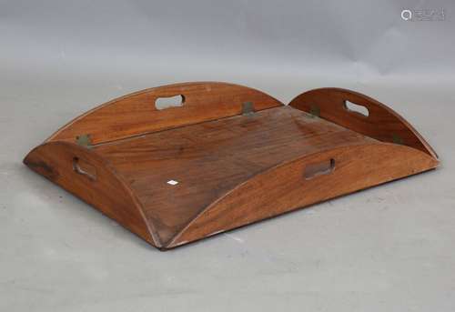 A 19th century mahogany butler's tray with pierced and hinge...