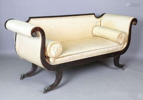 A Regency simulated rosewood scroll end showframe settee