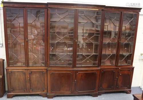A large 19th century mahogany breakfront library bookcase ca...