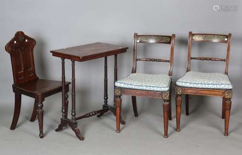 A pair of Regency simulated rosewood and brass inlaid side c...