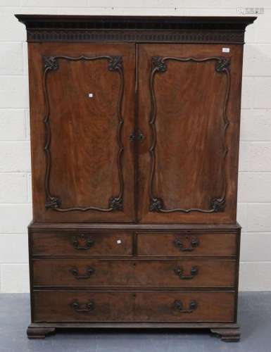 A George III Chippendale period mahogany linen press