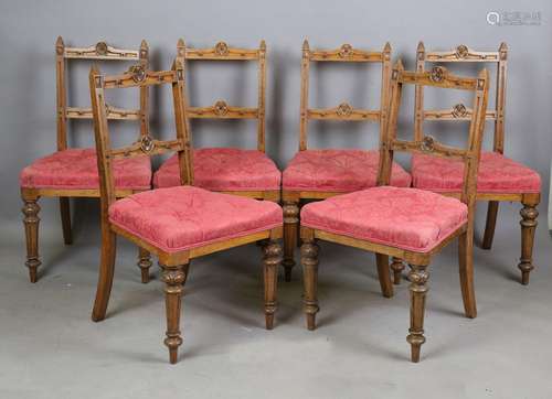 A set of six late Victorian Gothic Revival oak framed dining...