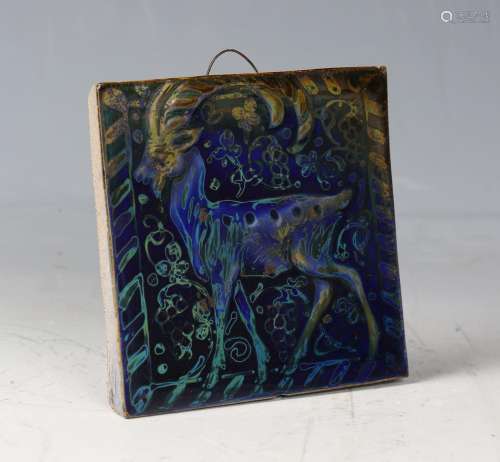 An early 20th century art pottery lustre tile, probably Pilk...