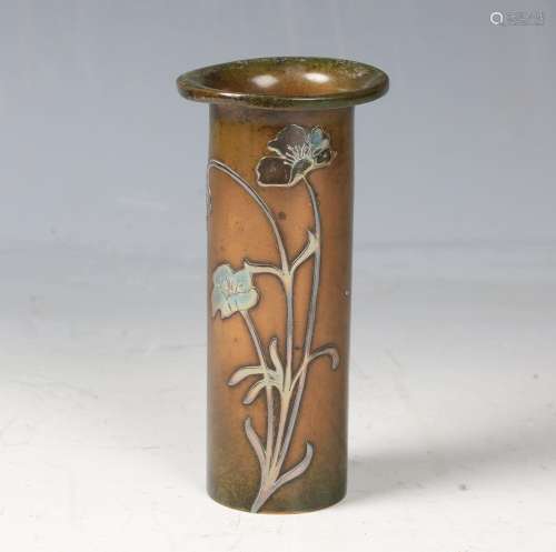 An American Arts and Crafts silver overlaid bronze cylindric...