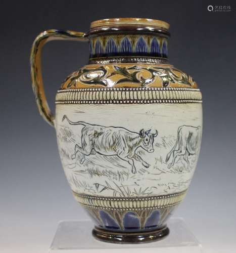 A Doulton Lambeth stoneware jug, circa 1884, decorated by Ha...