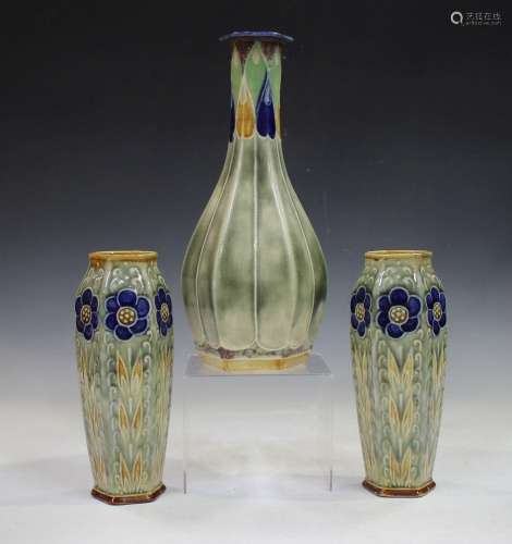 A pair of early 20th century Royal Doulton Lambeth stoneware...