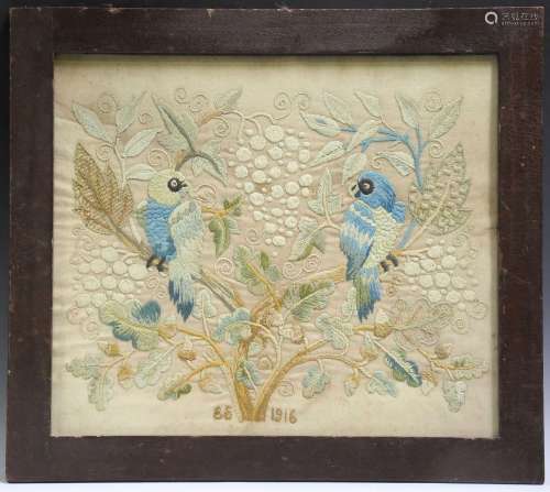 An early 20th century Arts and Crafts woolwork panel, initia...