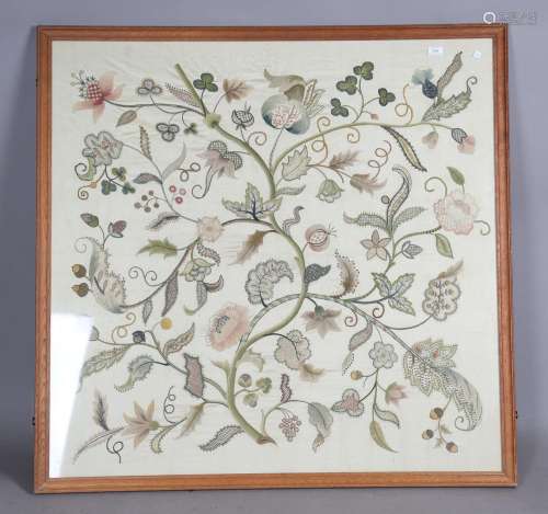 A large Arts and Crafts crewel work panel, finely worked in ...