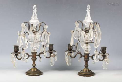 A pair of late 19th century cast bronze and glass mounted tw...