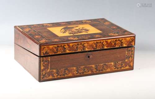 A late Victorian Tunbridge ware writing slope with inlaid mo...