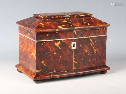 A Regency tortoiseshell twin-division tea caddy of bowfront ...