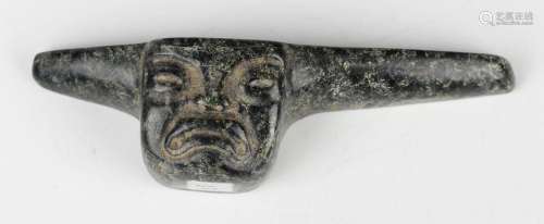 A pre-Columbian Olmec style carved green hardstone spoon, po...