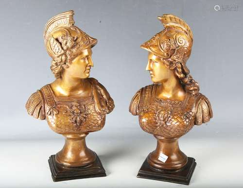 A pair of late 20th century patinated bronze busts in the Ne...