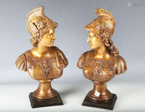 A pair of late 20th century patinated bronze busts in the Ne...