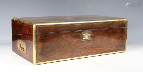 A 19th century rosewood and brass bound writing slope with i...