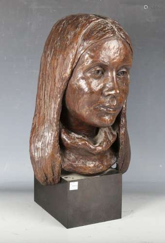 A late 20th century bronzed composite bust of a young girl, ...