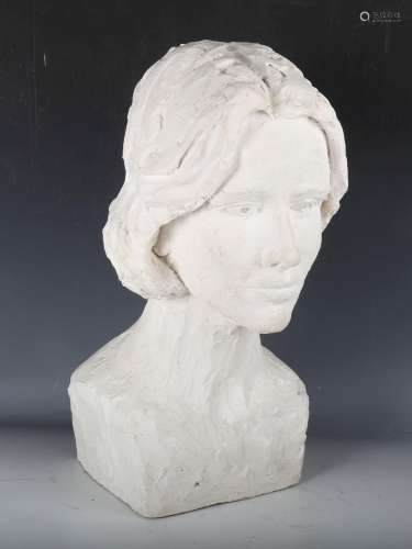 A late 20th century white painted composite bust of a young ...