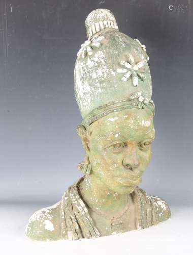 Barney Seale - a mid-20th century green painted plaster head...