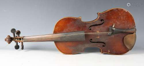 A violin, the two-piece back stamped 'Amati', length of back...