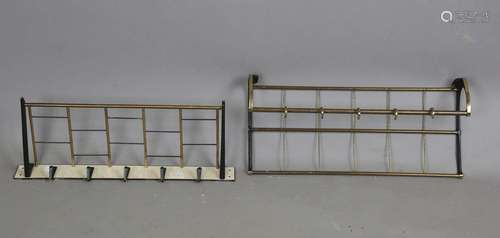 A mid-20th century gilt metal wall mounted coat/hat rack, wi...