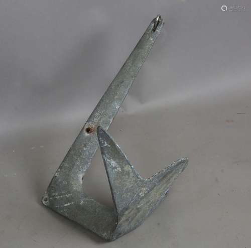 A galvanized steel 5kg boat anchor, length 63cm.