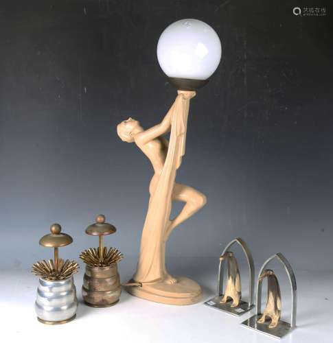An Art Deco style cast composite figural table lamp, fitted ...
