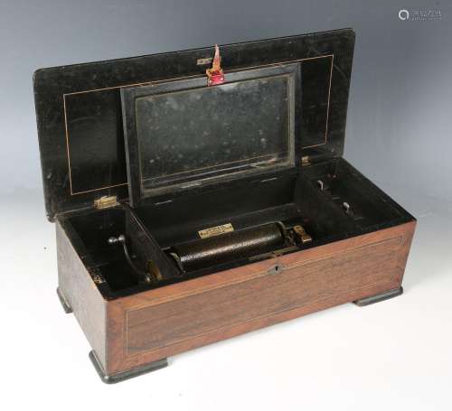 A 19th century Swiss rosewood and kingwood music box, the le...