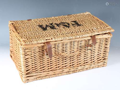 A modern wicker hamper, the lid with Fortnum & Mason ste...