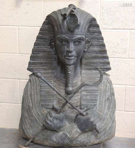 A large late 20th century patinated bronze bust of Tutankham...
