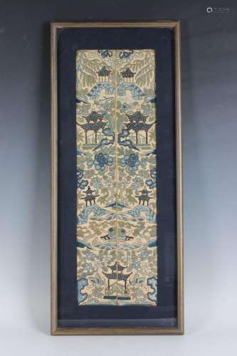 A pair of Chinese silk embroidered sleeve panels, late Qing ...