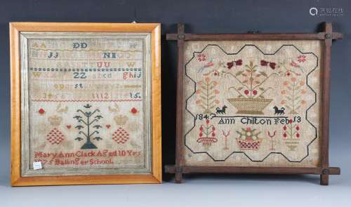A Victorian woolwork sampler by Mary Ann Clark, aged 10, dat...