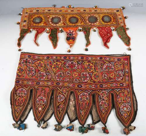 A group of Indian Kutch embroidered items, including two mir...