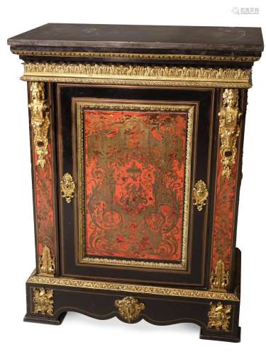 Y A NAPOLEON III BRASS MARQUETRY AND SCARLET TORTOISESHELL S...
