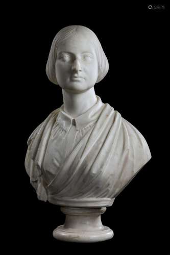 JOSEPH ROBINSON KIRK (1820-1894), WHITE MARBLE BUST OF A YOU...