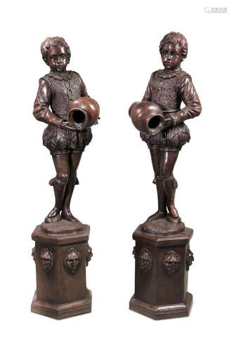 A LARGE PAIR OF BRONZE FIGURES CHILDREN, IN RENAISSANCE STYL...