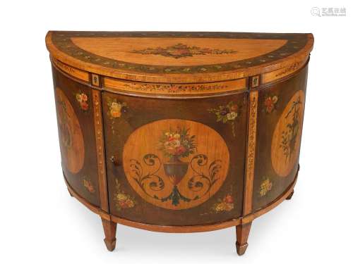 Y A VICTORIAN MAHOGANY, SATINWOOD AND POLYCHROME PAINTED SEM...