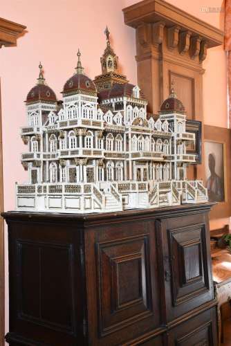 A LARGE AND ORNATE BIRD CAGE IN THE FORM OF A GRAND HOTEL, E...